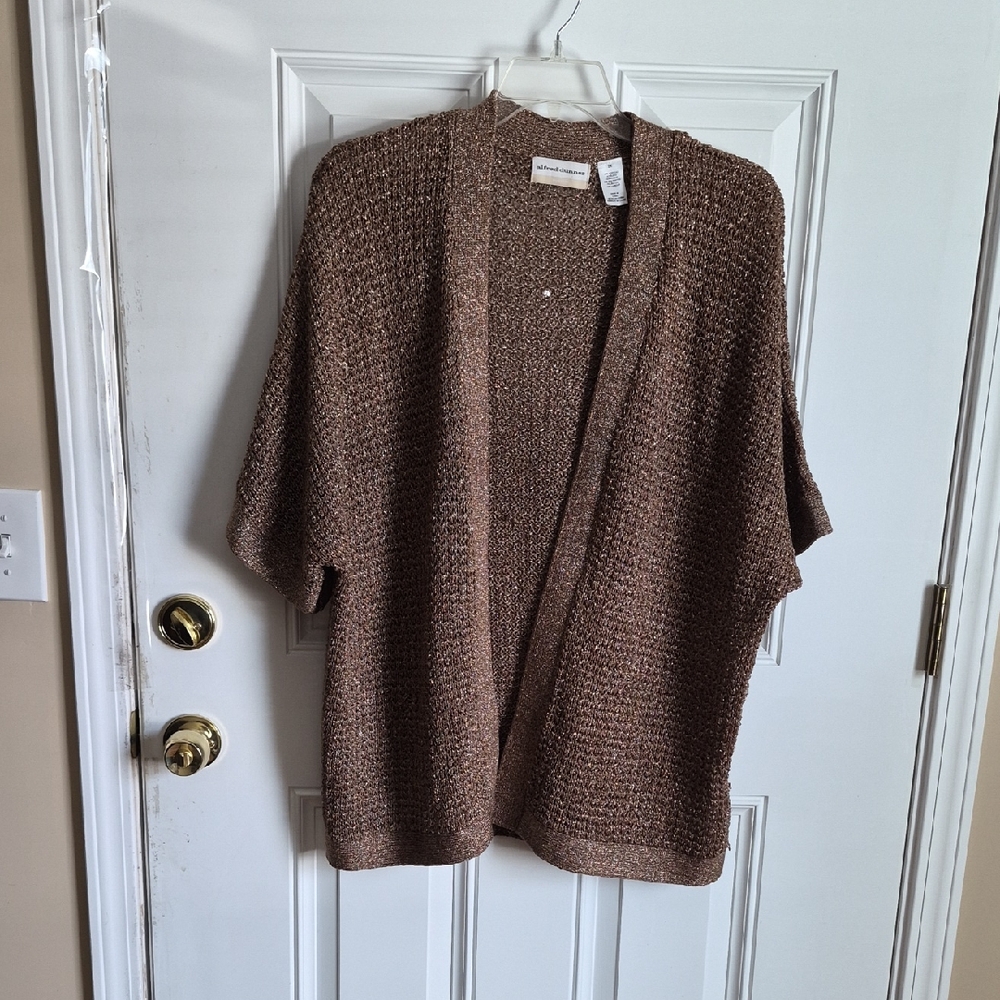 Alfred Dunner Brown Open-Front Knit Cardigan